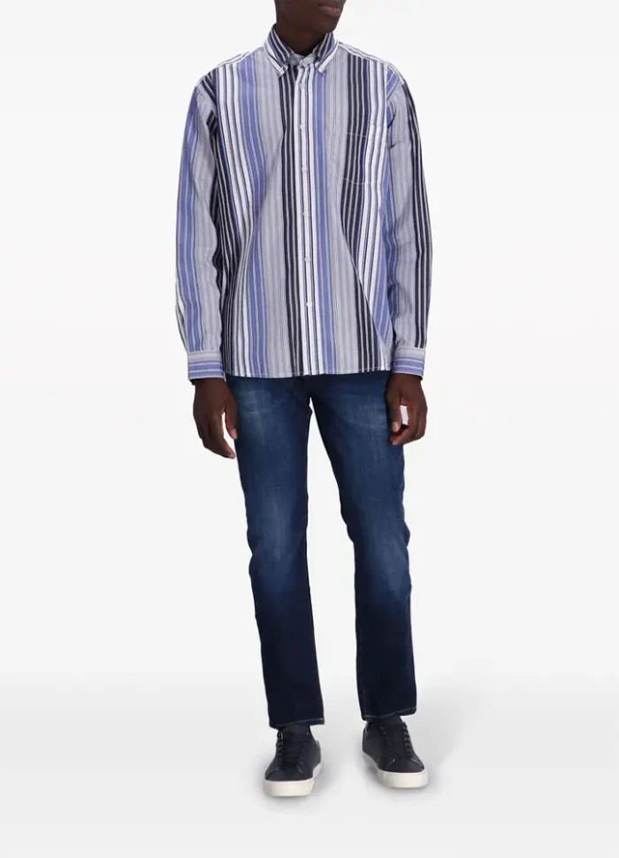 AMBSS24CSLSR10242 1768472 Tailored fit, LS, striped oxford shirt with logo on chest pkt