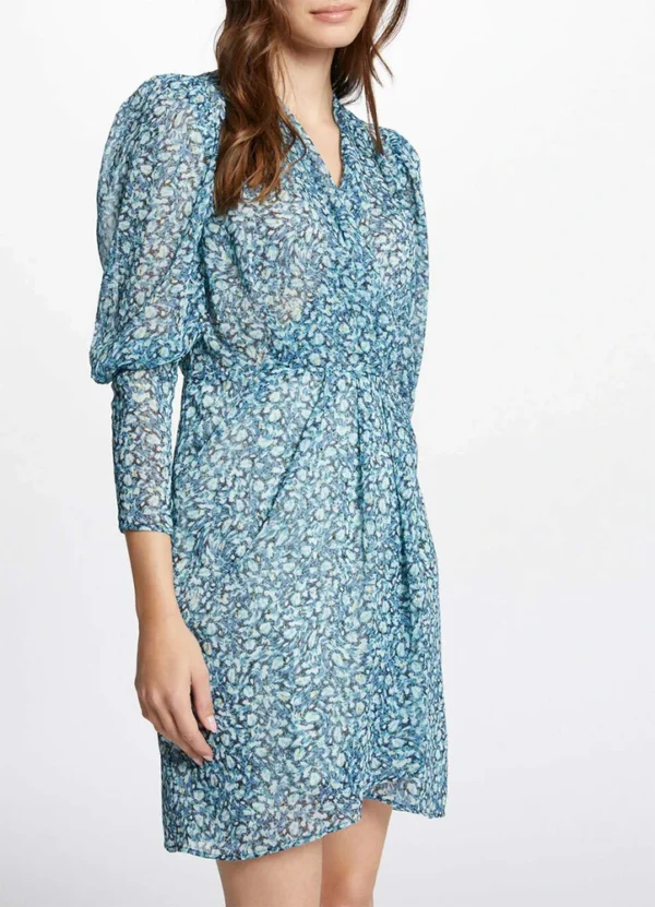 AWMGS24DRMDF30140 1 241-RLAGO.F v-neck long sleeves blue print dress