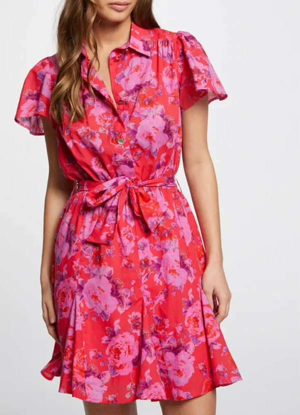 241-ROSEL.F Short sleeves shirt neck dress with flared skirt and fabric belt | Eshop GS | Jordan