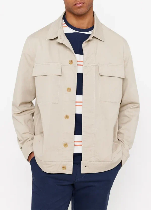 2027232 Linen mix overshirt with 2 flapped chest pkts & contrast buttons closure | Eshop GS | Jordan