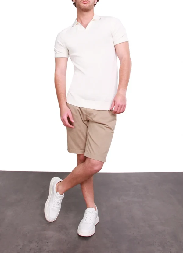 SPE24108KJ13MB Kjell short sleeve fancy knitted tipped v-neck silk poloshirt with MB metal on bottom | Eshop GS | Jordan