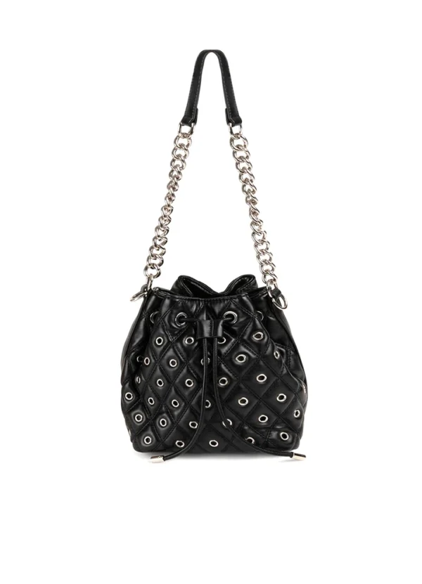 242-2OEILLET Bucket bag with long metal and PU handle and metal details all over the bag | Eshop GS | Jordan