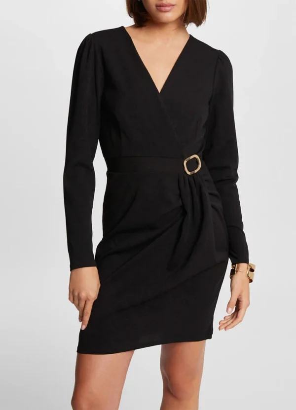 AWMGW24DSMDP90199 242-RJIMY LS dress in V neckline with golden buckle on the side