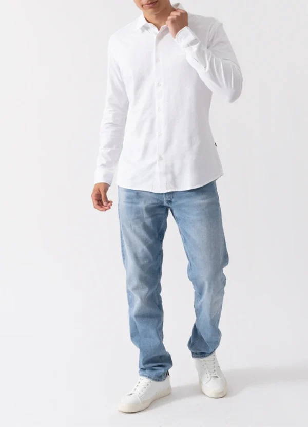 50519748 Mysoft slim fit long sleeve pique oxford shirt with boss logo embroidery on chest | Eshop GS | Jordan