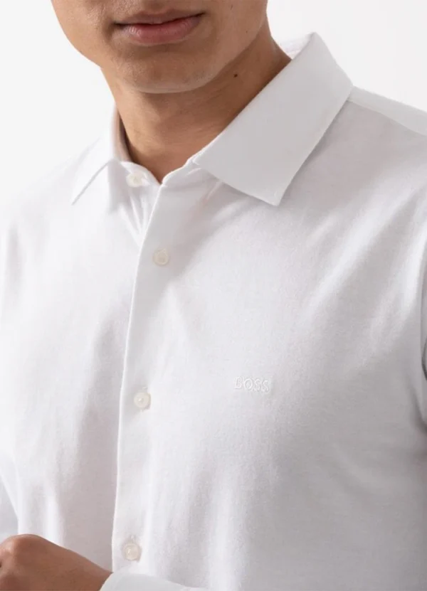 50519748 Mysoft slim fit long sleeve pique oxford shirt with boss logo embroidery on chest | Eshop GS | Jordan