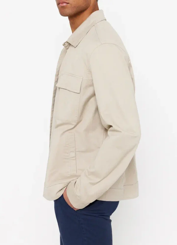 2027232 Linen mix overshirt with 2 flapped chest pkts & contrast buttons closure | Eshop GS | Jordan