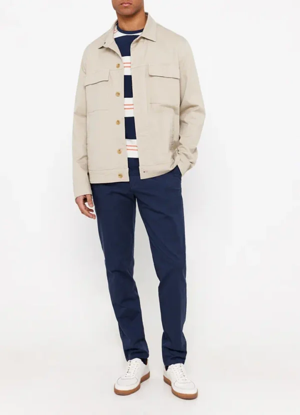 2027232 Linen mix overshirt with 2 flapped chest pkts & contrast buttons closure | Eshop GS | Jordan
