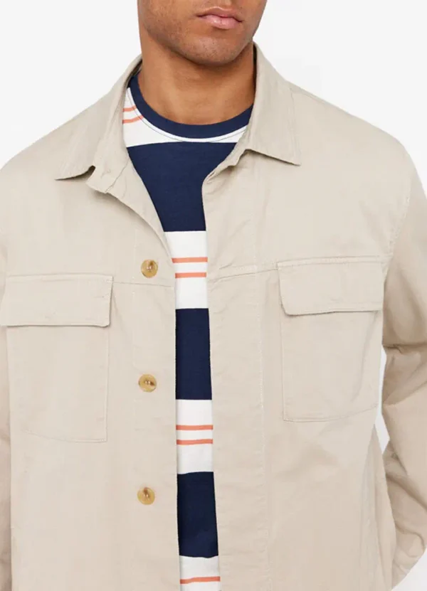 2027232 Linen mix overshirt with 2 flapped chest pkts & contrast buttons closure | Eshop GS | Jordan