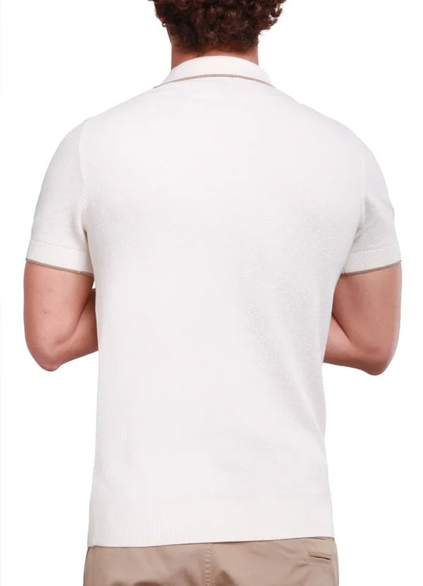 SPE24108KJ13MB Kjell short sleeve fancy knitted tipped v-neck silk poloshirt with MB metal on bottom | Eshop GS | Jordan