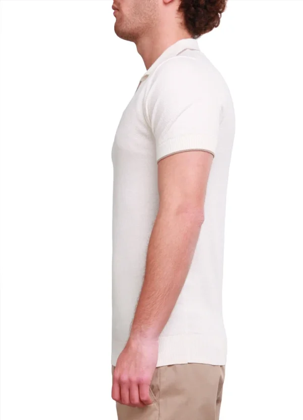 SPE24108KJ13MB Kjell short sleeve fancy knitted tipped v-neck silk poloshirt with MB metal on bottom | Eshop GS | Jordan