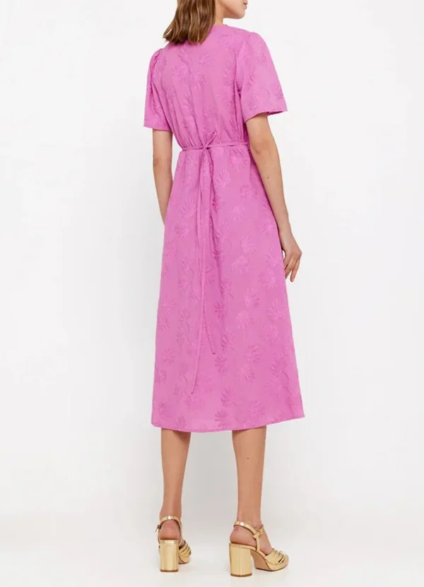 1877303 SS V-neck midi Dress with all over embroidery, self fabric belt & buttons closure. | Eshop GS | Jordan