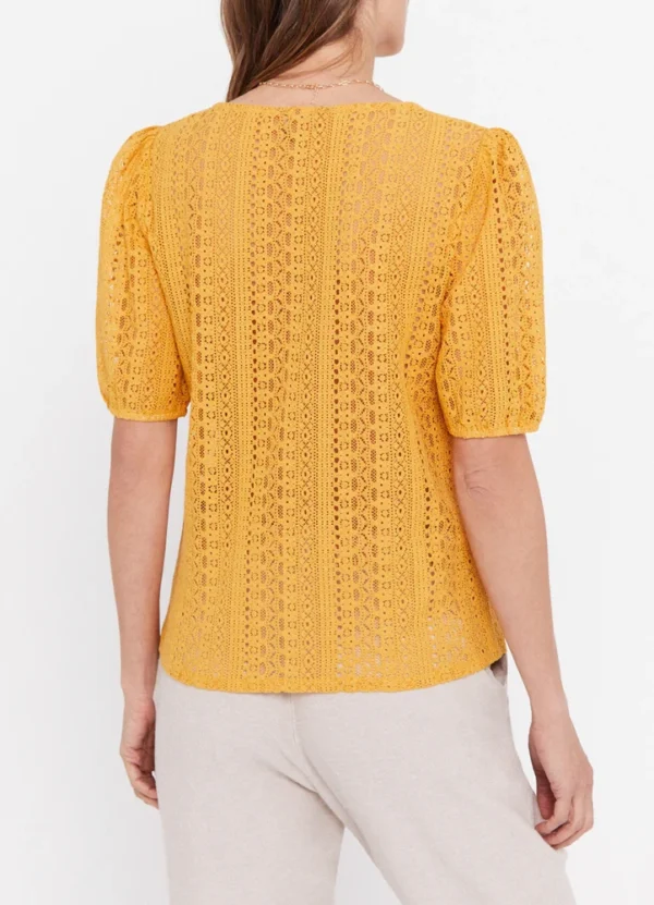 6325748 SS V-neck structured t-shirt with balloon sleeves and embroidery all over | Eshop GS | Jordan