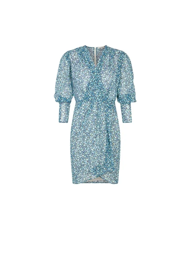 AWMGS24DRMDF30140 4 241-RLAGO.F v-neck long sleeves blue print dress