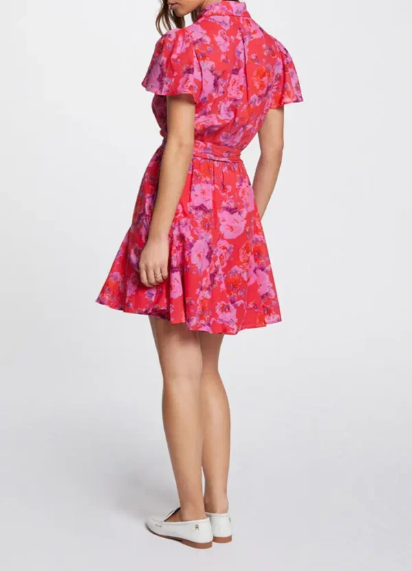 241-ROSEL.F Short sleeves shirt neck dress with flared skirt and fabric belt | Eshop GS | Jordan