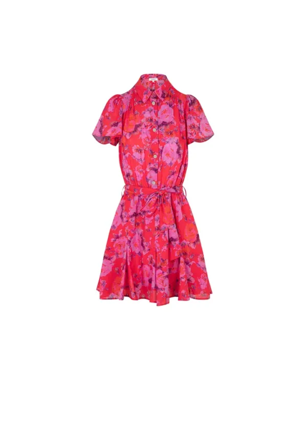 241-ROSEL.F Short sleeves shirt neck dress with flared skirt and fabric belt | Eshop GS | Jordan