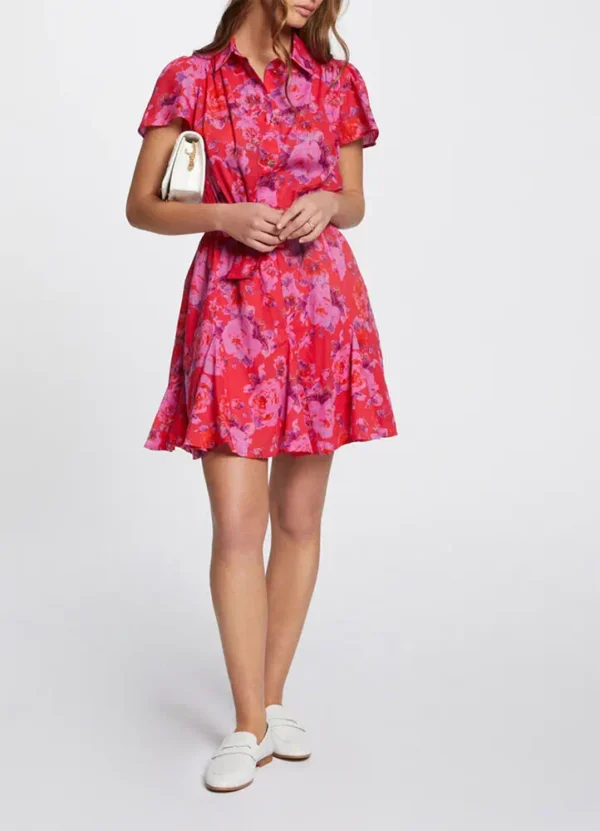 241-ROSEL.F Short sleeves shirt neck dress with flared skirt and fabric belt | Eshop GS | Jordan