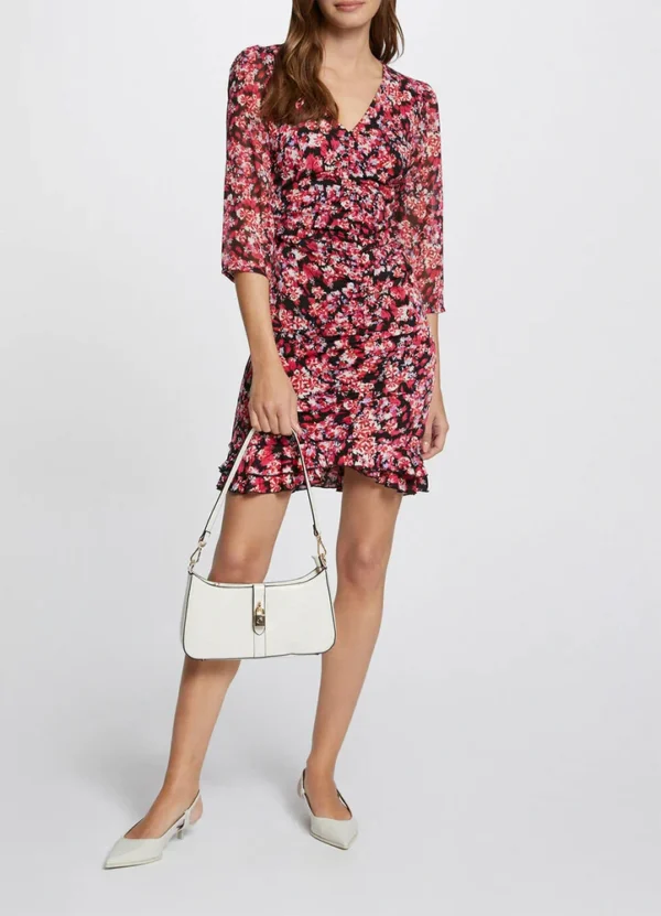 241-RFIORE 3/4 sleeves print dress in v-neck with frills at the bottom | Eshop GS | Jordan