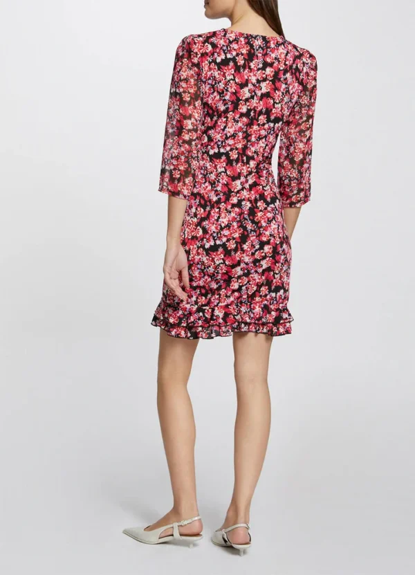 241-RFIORE 3/4 sleeves print dress in v-neck with frills at the bottom | Eshop GS | Jordan