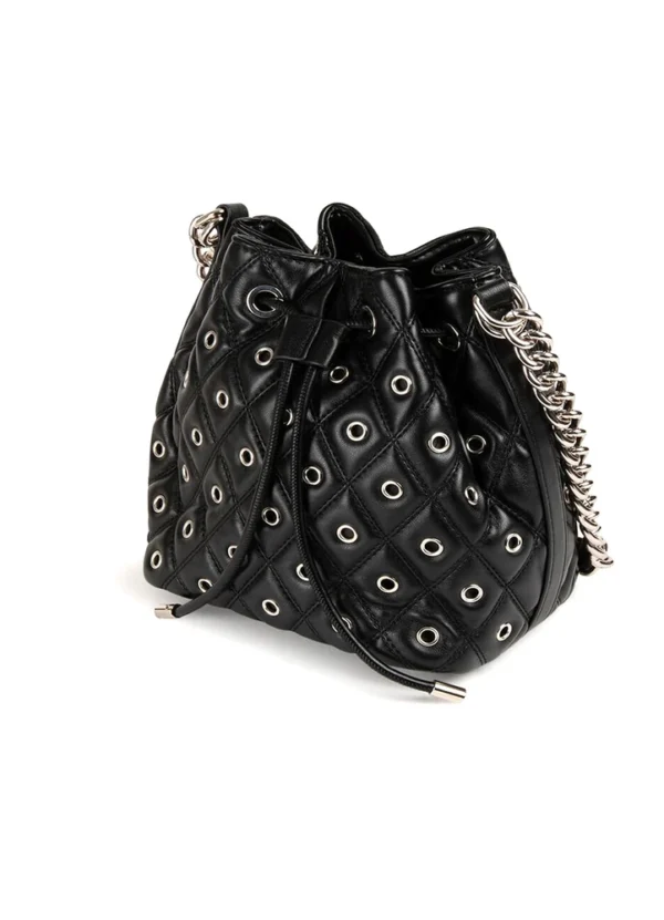 242-2OEILLET Bucket bag with long metal and PU handle and metal details all over the bag | Eshop GS | Jordan