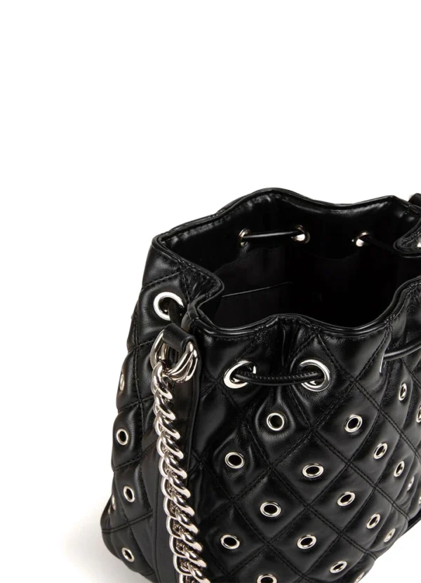 242-2OEILLET Bucket bag with long metal and PU handle and metal details all over the bag | Eshop GS | Jordan