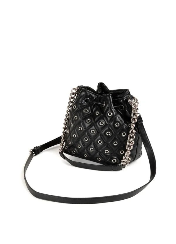 242-2OEILLET Bucket bag with long metal and PU handle and metal details all over the bag | Eshop GS | Jordan