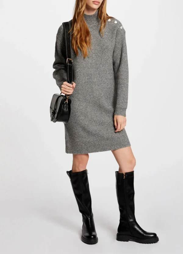 AWMGW24DSMDVI0191 242-RMSTORI Midi LS knitted dress in high neck with buttons at the shoulder