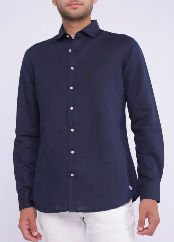 SPE25107CU01MB Curtis cotton linen plain long sleeve shirt with kent collar | Eshop GS | Jordan