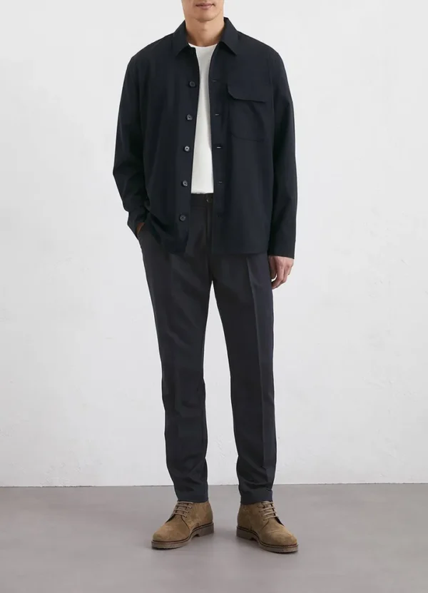 522006274076 Full buttoned tailored tech wool shirt jacket with kent collar,round hem,chest flap poc | Eshop GS | Jordan