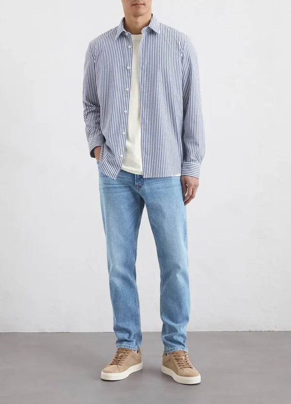522723842358 Striped light seer sucker new kent collar long sleeve round hem shirt | Eshop GS | Jordan