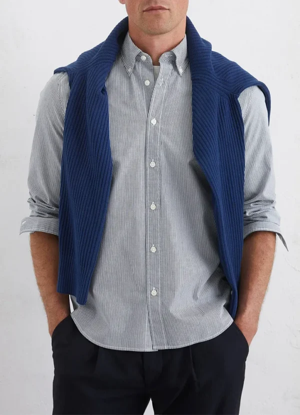 M22733842172 Pinstriped button down collar long sleeves round hem shirt | Eshop GS | Jordan
