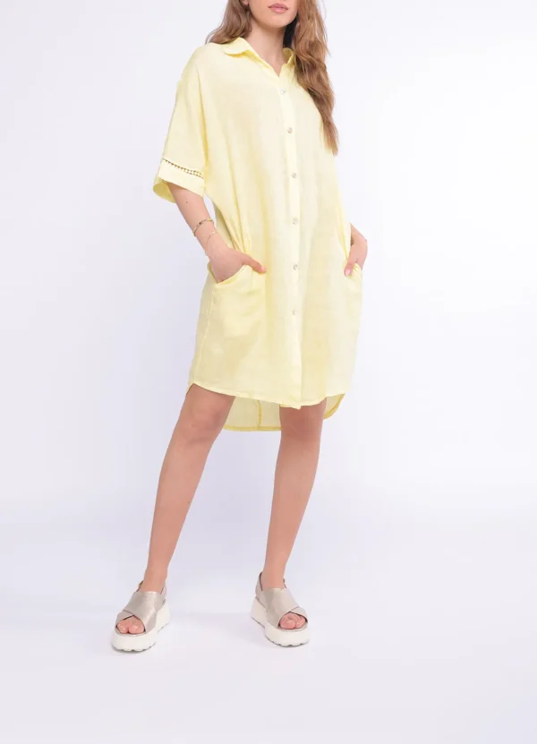 INS2501083MBL SS shirt linen midi dress with embroidery details on sleeves | Eshop GS | Jordan