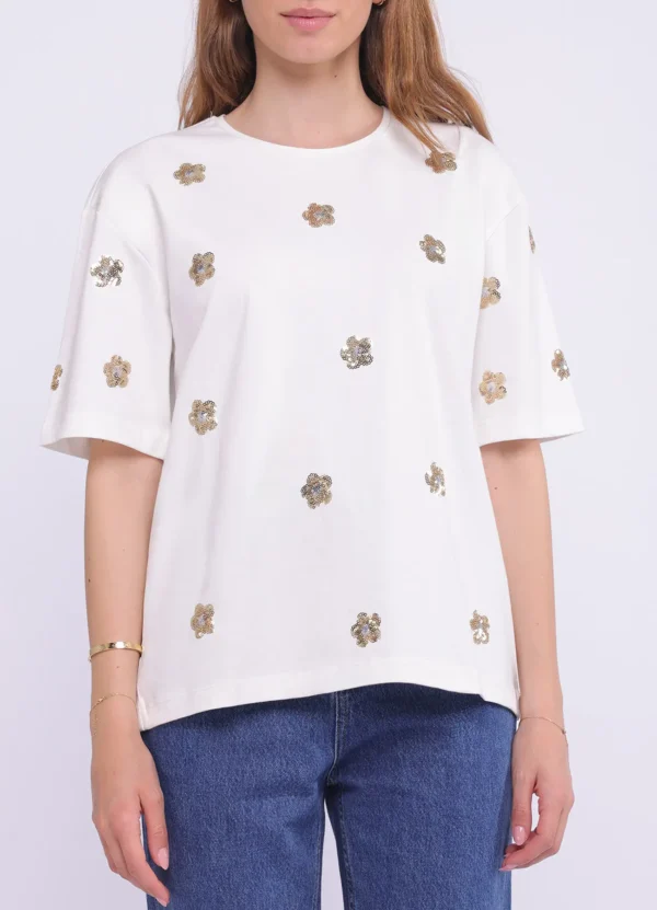 INS2501010MB SS crew neck t-shirt with all over small flower sequins | Eshop GS | Jordan