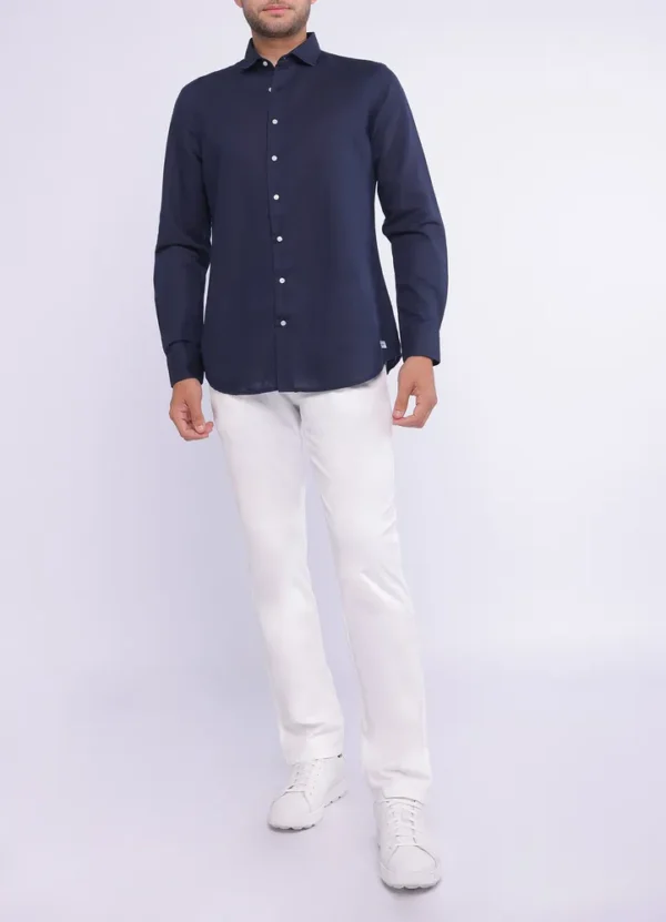 SPE25107CU01MB Curtis cotton linen plain long sleeve shirt with kent collar | Eshop GS | Jordan