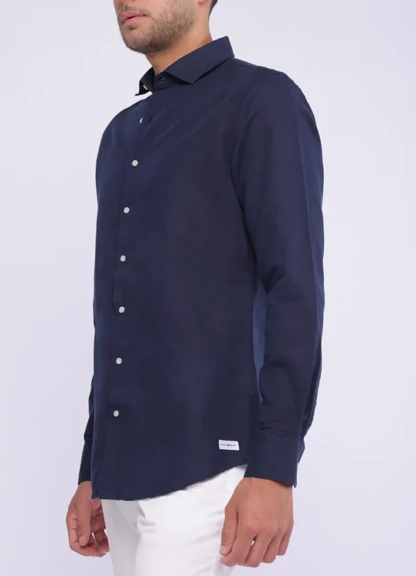 SPE25107CU01MB Curtis cotton linen plain long sleeve shirt with kent collar | Eshop GS | Jordan