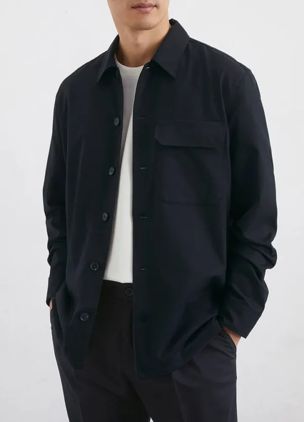 522006274076 Full buttoned tailored tech wool shirt jacket with kent collar,round hem,chest flap poc | Eshop GS | Jordan