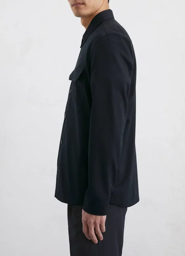 522006274076 Full buttoned tailored tech wool shirt jacket with kent collar,round hem,chest flap poc | Eshop GS | Jordan