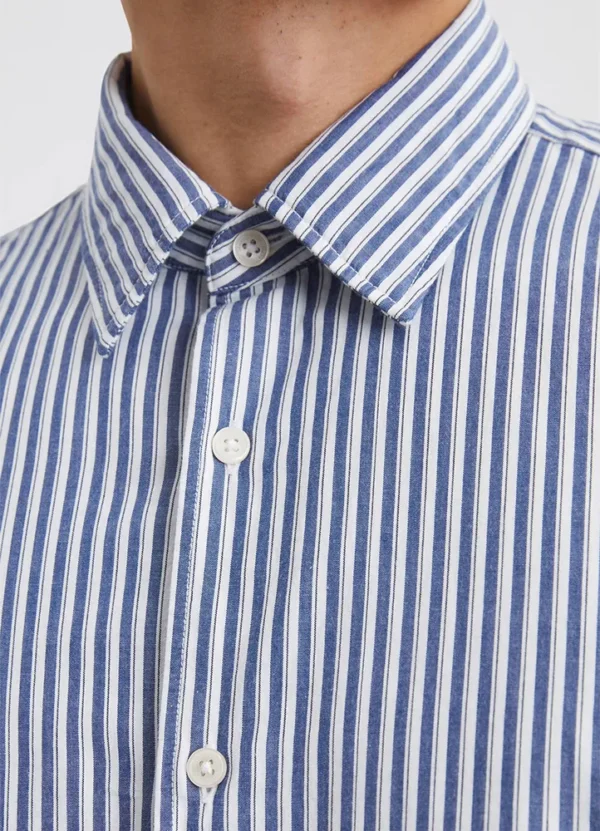 522723842358 Striped light seer sucker new kent collar long sleeve round hem shirt | Eshop GS | Jordan