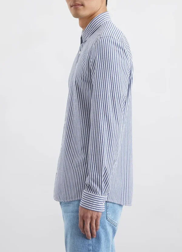 522723842358 Striped light seer sucker new kent collar long sleeve round hem shirt | Eshop GS | Jordan