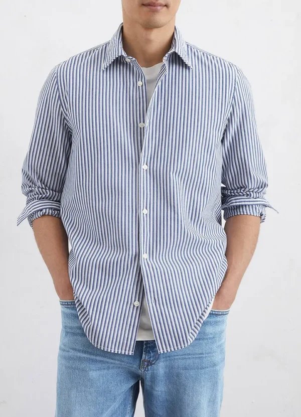 522723842358 Striped light seer sucker new kent collar long sleeve round hem shirt | Eshop GS | Jordan