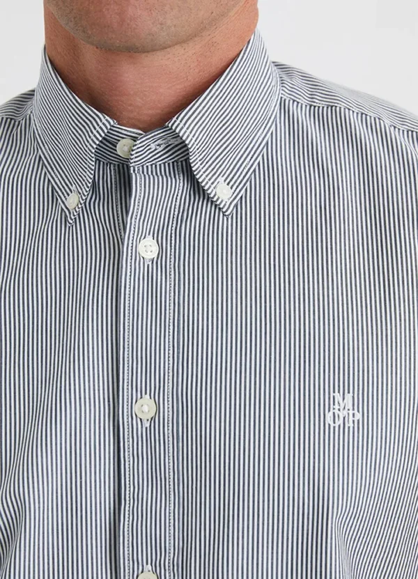 M22733842172 Pinstriped button down collar long sleeves round hem shirt | Eshop GS | Jordan