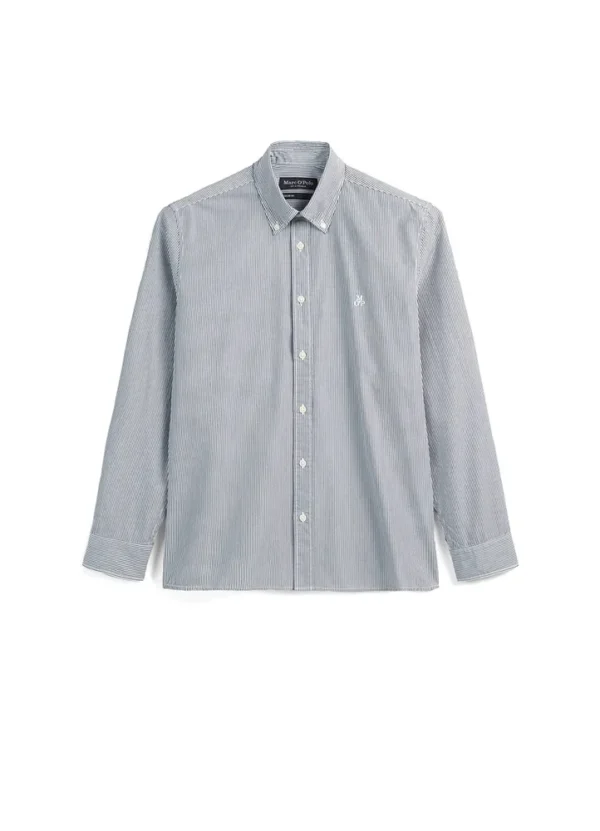 M22733842172 Pinstriped button down collar long sleeves round hem shirt | Eshop GS | Jordan
