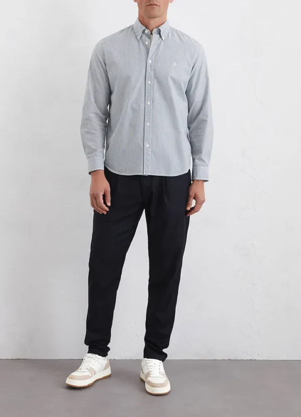 M22733842172 Pinstriped button down collar long sleeves round hem shirt | Eshop GS | Jordan