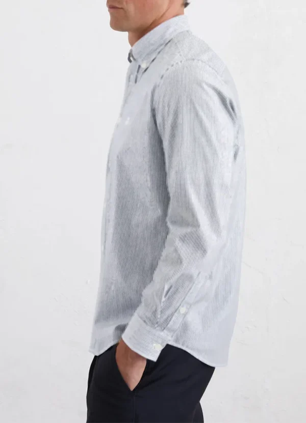 M22733842172 Pinstriped button down collar long sleeves round hem shirt | Eshop GS | Jordan