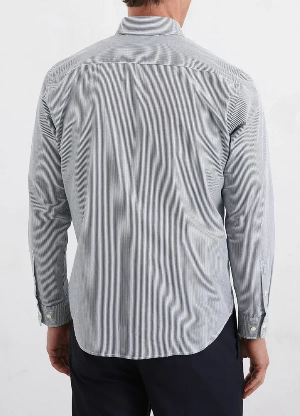 M22733842172 Pinstriped button down collar long sleeves round hem shirt | Eshop GS | Jordan