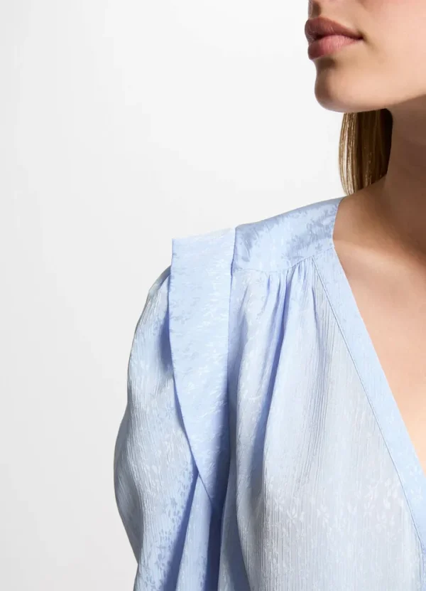 251-CALA 3/4 sleeves v-neck shirt with gathered puff sleeves | Eshop GS | Jordan