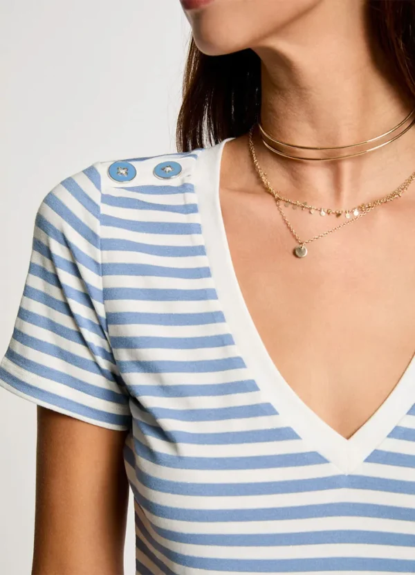 241-DINA SS v-neck striped t-shirt with buttons on shoulders | Eshop GS | Jordan