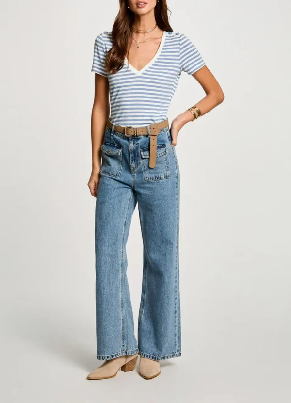 241-DINA SS v-neck striped t-shirt with buttons on shoulders | Eshop GS | Jordan