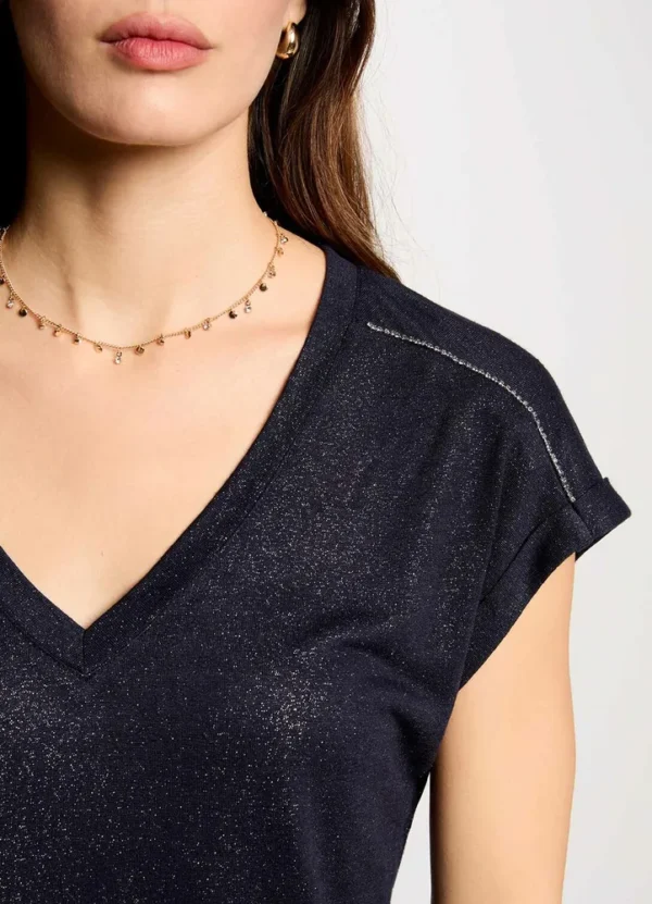 251-DEMA SV metallic t-shirt with strass details on shoulders | Eshop GS | Jordan