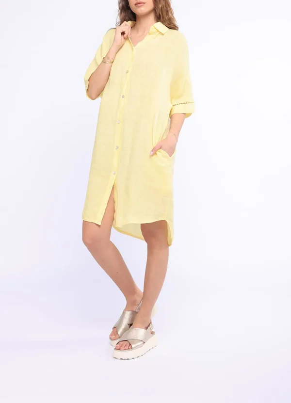 INS2501083MBL SS shirt linen midi dress with embroidery details on sleeves | Eshop GS | Jordan