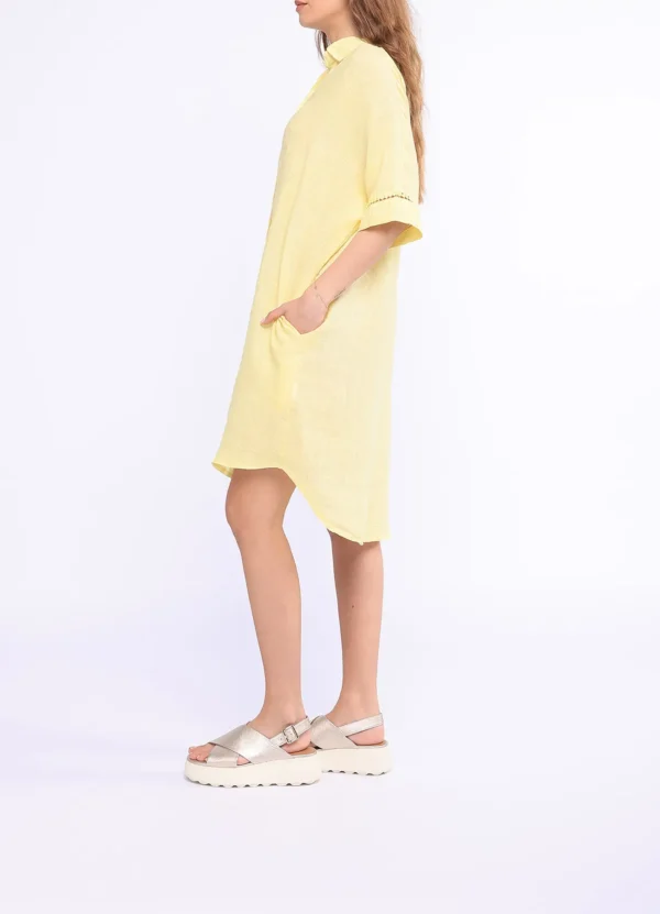 INS2501083MBL SS shirt linen midi dress with embroidery details on sleeves | Eshop GS | Jordan